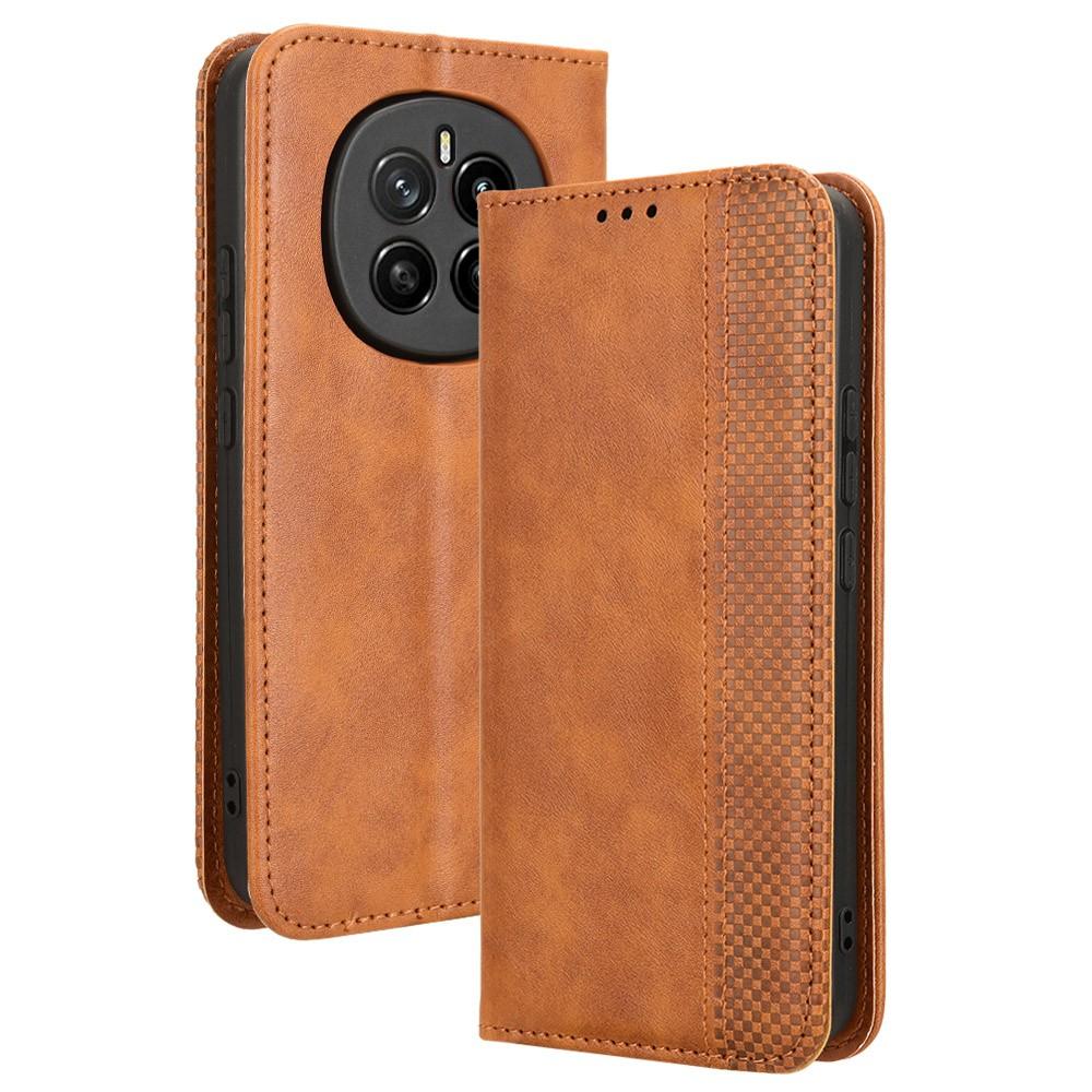 

For Honor Magic7 5G Leather Case Wallet Stand Retro Texture Phone Cover Brown