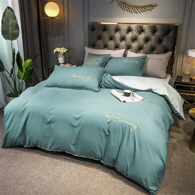 Simple Embroidered Queen Size Duvet Cover Set with Bed Sheet High Quality Home Skin-friendly Bedding Set Comforter Cover Sets