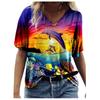 3D Marine Animal Print Women's Short T-shirt Summer 2025 Fashion Street Fashion Women's T-shirt Casual V-neck Loose Top