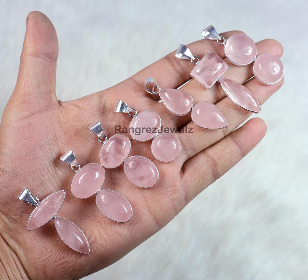Natural Pink Rose Quartz Gemstone Pendant Bulk Wholesale Bezel Pendant Necklace Healing Crystal Jewelry Boho Pendant Necklace