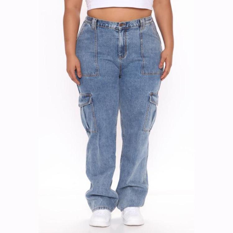 Jeans Cargo Larghi Dritti Casual da Donna con Tasche Multiple Pantaloni da Donna