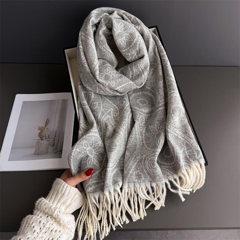 Neck Warmer Scarf For Women Men Winter Thickened Tassel Pashmina Shawl Faux Cashmere Warps Autumn Elegant Cashew Print Blanket