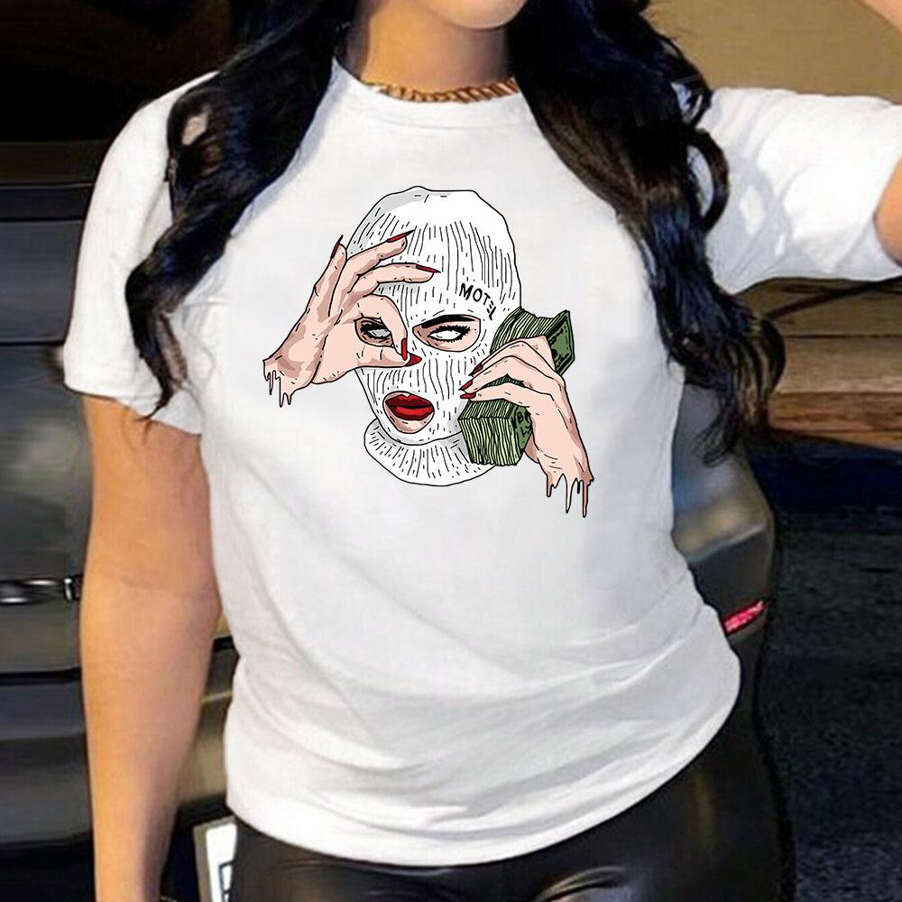 Spoof US Dollars Cotton T-Shirt Short Sleeve Round Neck Women 2d Print Tops