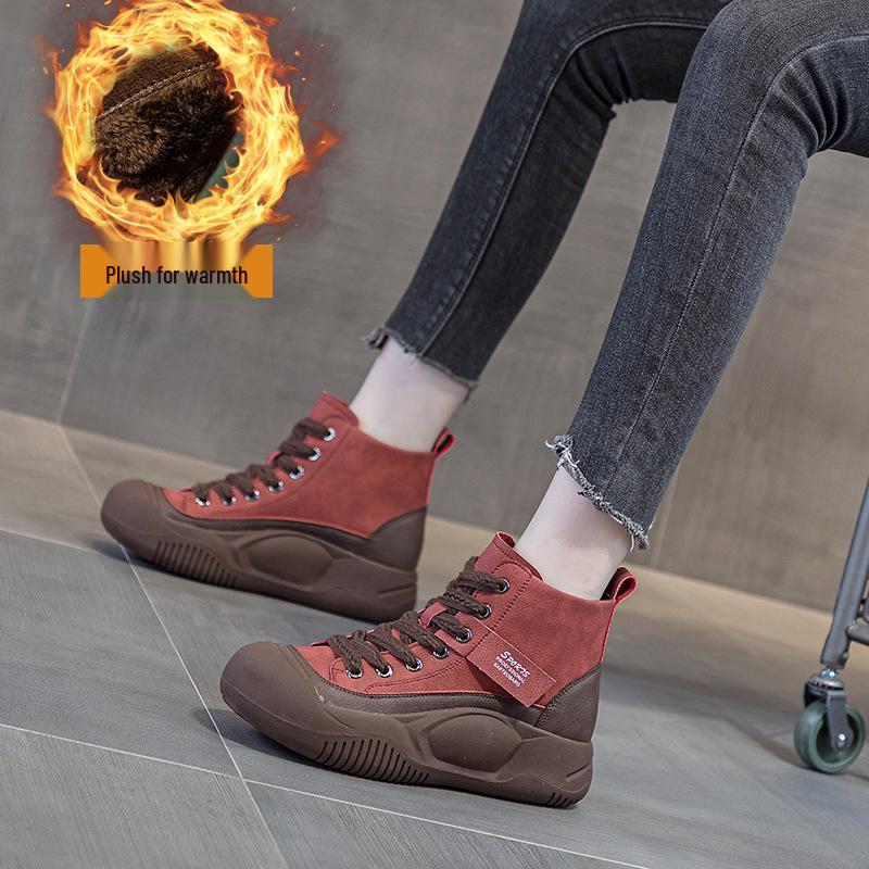 Women's Retro British Style Height-Increasing Ankle Boots - Thick-Soled High-Top for 2025 Autumn