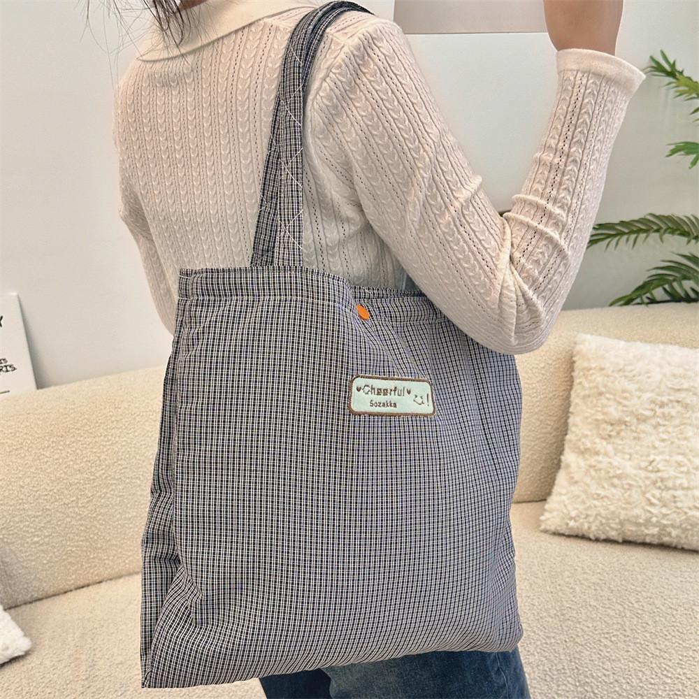 Fashionable Korean Style Plaid Double Pocket Shoulder Bag For Casual Daily Use