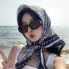 Floral cotton-linen large square scarf, silk scarf women's strapless scarf, sun-protection headscarf, vintage high-end style INS shawl, 91x91