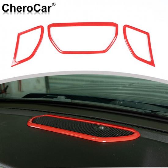 3X Red Central Control Speaker Trim Cover Frame Ring For Dodge Ram 1500 2018+