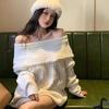 Damen Mittelanger Einseitiger Strickpullover – Vielseitiges Herbst/Winter Locker geschnittenes Langarm-Oberteil