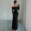 Women Off Shoulder Bodycon Maxi Dress Formal Long Sleeve Evening Gown Ruched Club Party