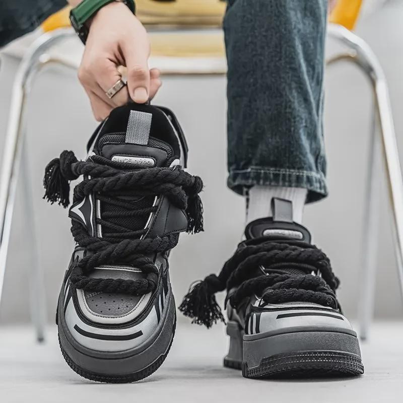 Men's Trendy Bright Casual Loafers: Personalized Hemp Rope Strap, Thick-Sole Sneakers