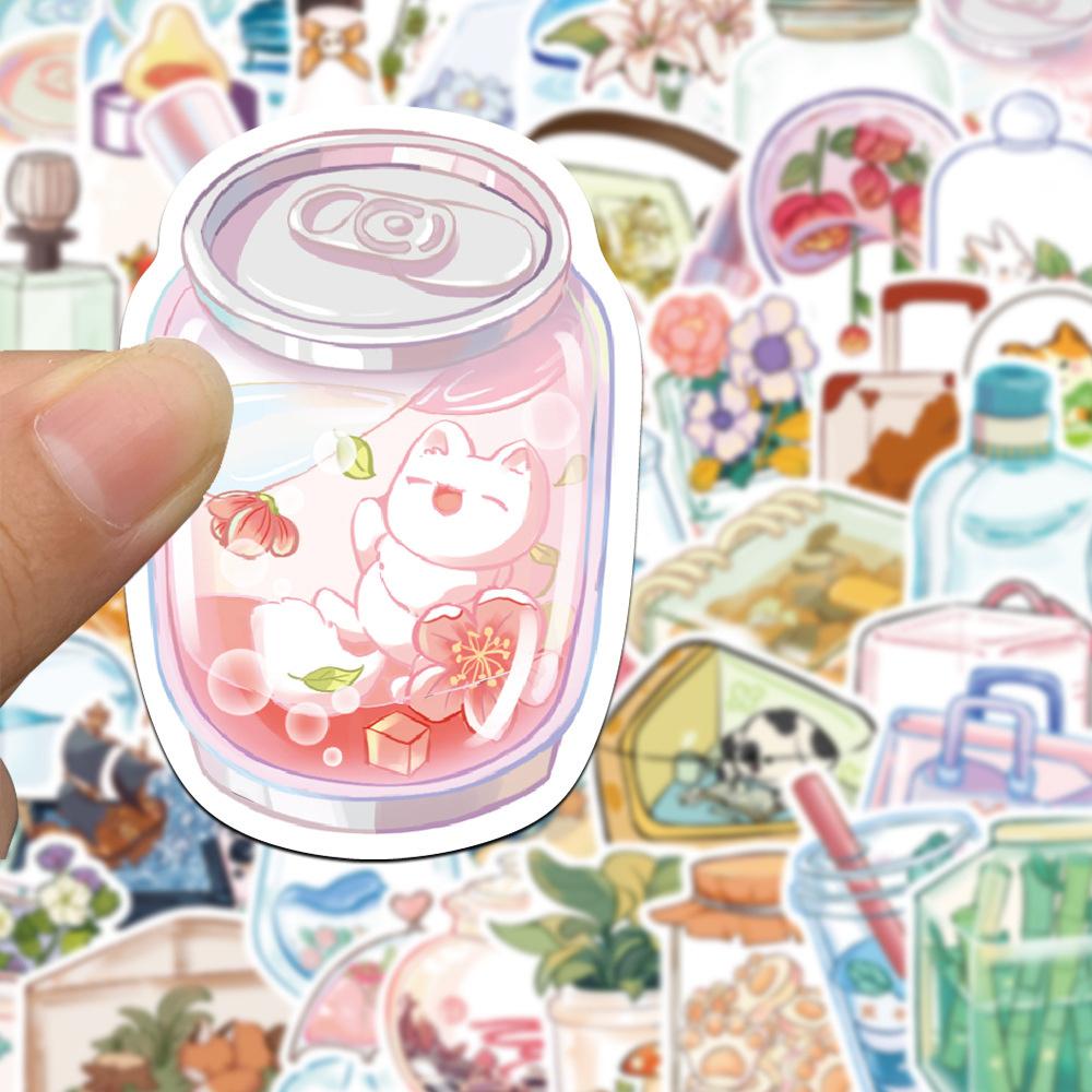 50pcs Transparent Glass Water Cup Drink Stickers Decals PET Journal Laptop Phone Fridge Decoration Sticker Scrapbooking Supplies