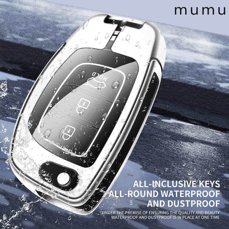 For Hyundai Ix35 Elantra 2007- Zinc Alloy Leather Car Key Case Cover 2008 2009 2010 2011 2012 2013 2014  Keychain