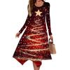 Women's Casual Fashion Round Neck Long Sleeve Print Irregular Hem Midi Dress