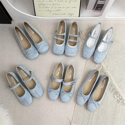 Pantofi Femei Mary Janes Albaștri Primăvară Toamnă Casual cu Cataramă Mocasini Elegante cu Fundă Pantofi Balerini Femei Încălțăminte