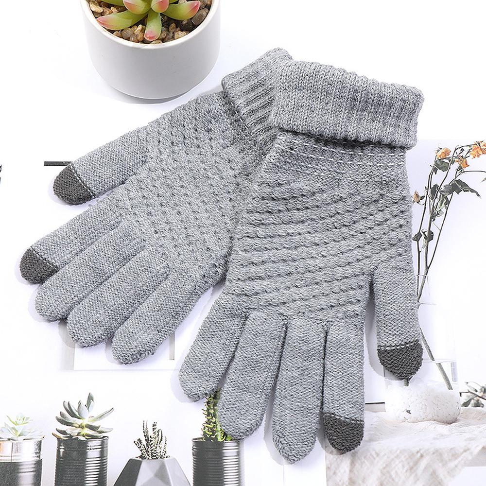 Frauen Männer Warme Winter Touchscreen Handschuhe Stretch Strick Fäustlinge Wolle Vollfinger Guantes Weibliche Häkeln Handschuh
