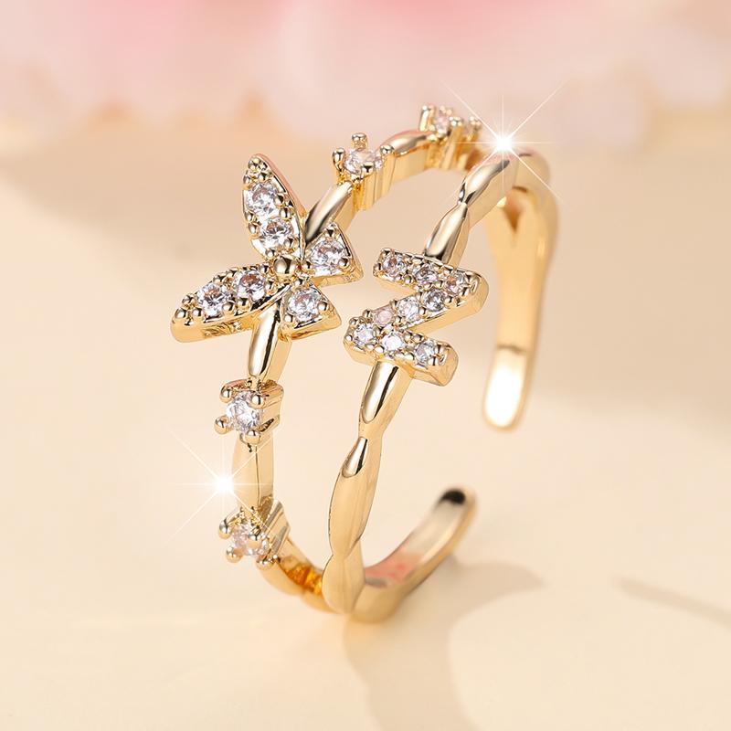 

Двухслойные циркониевые бабочки 26 букв открытые кольца для женщин золотого цвета регулируемое кольцо палец ювелирные изделия свадебный подарок N золотой