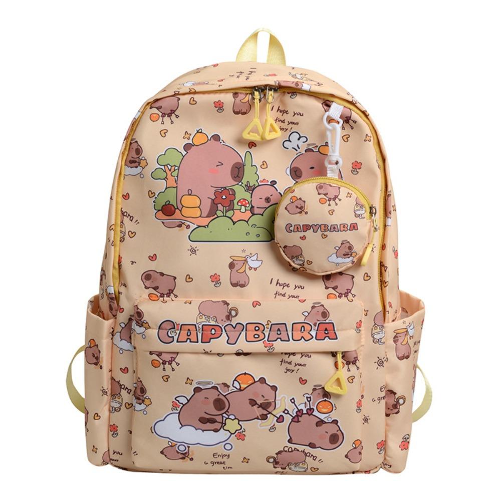 

Водонепроницаемый мультяшный школьный рюкзак с несколькими отделениями капибара студенческий рюкзак на каждый день жёлтый