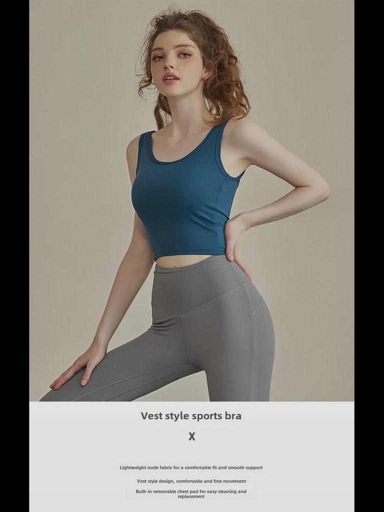 Stötsäker sport-BH för kvinnor: Vår/höstlöpning, yogaväst, vacker ryggdesign med bröstkuddar