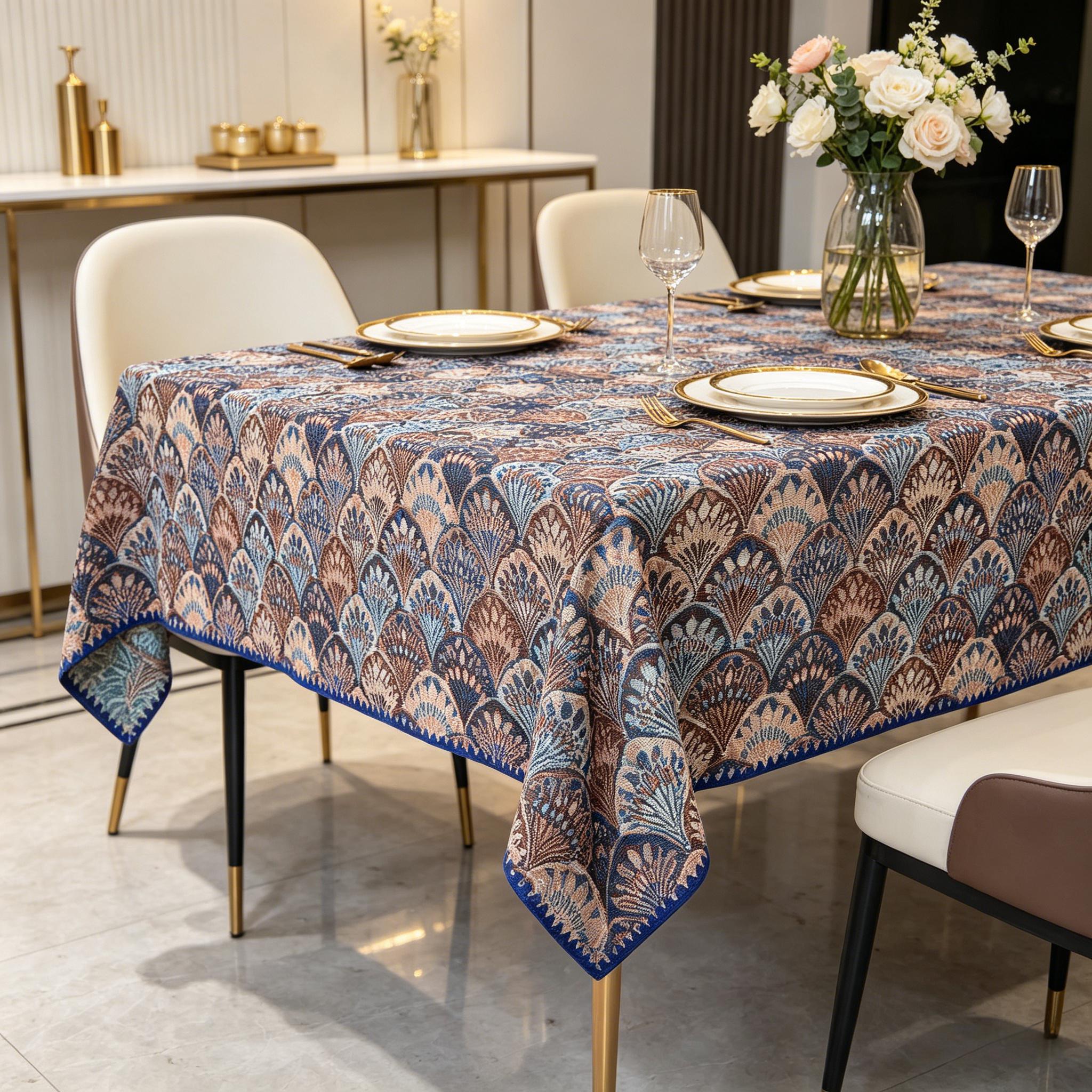 Kitchen Dining Party Decoration Thickened Soft Rectangle Washable Cotton Linen Tablecloth 100X140cm синий