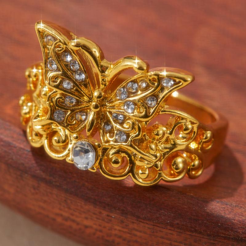 Creative Elegant Butterfly Hollow Inlay Zircon Ring For Women Birthday Accessories Festival Gift Birthday Anniversary Jewelry