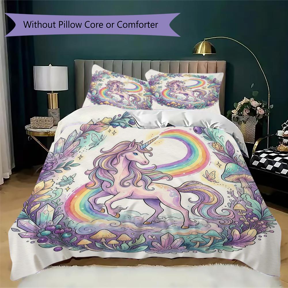 Fantasy Realistic Unicorn Pattern Bedding Uilt Set Uilt Cover Pillowcase Home Decoration Birthday Gift (1 * Duvet Cover + 2 * Pillowcase Without Core)