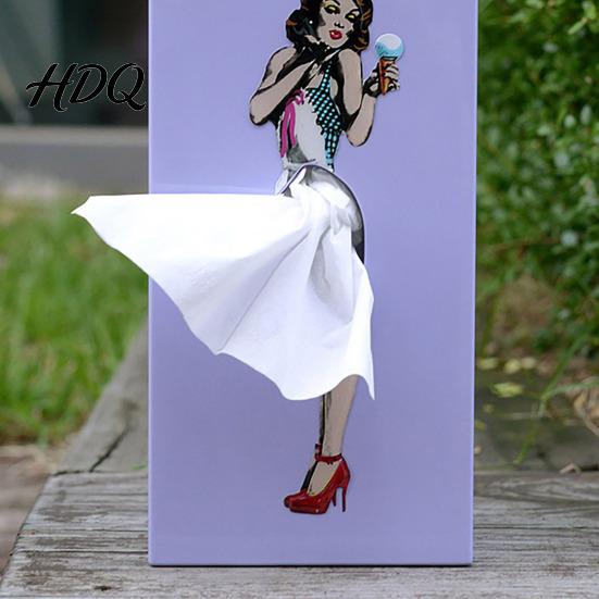 Tissue Box Holder Creative Lady Flying Skirt Design Easy Office Desk Access Square Tabletop Home Supplies Sexy Girl