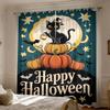 2pcs Black Cat Pumpkin "Happy Halloween" Perforated Blackout Curtains Living Room Bedroom Home Decoration