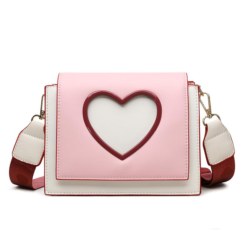 Women Sweet Cute Crossbody Bags Heart Hollow Out Shoulder Bag Students All-match Flap Wide Straps Summer Handbags  Purse