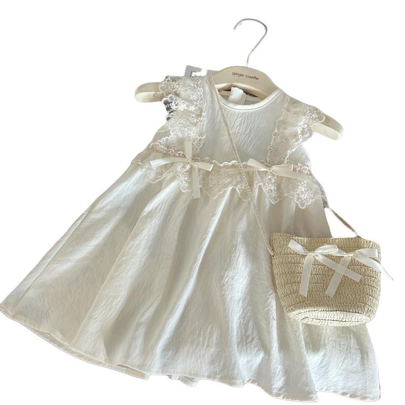 Final Sale: No Returns - Girls' Summer Princess Dress with Lace Trim & Bow