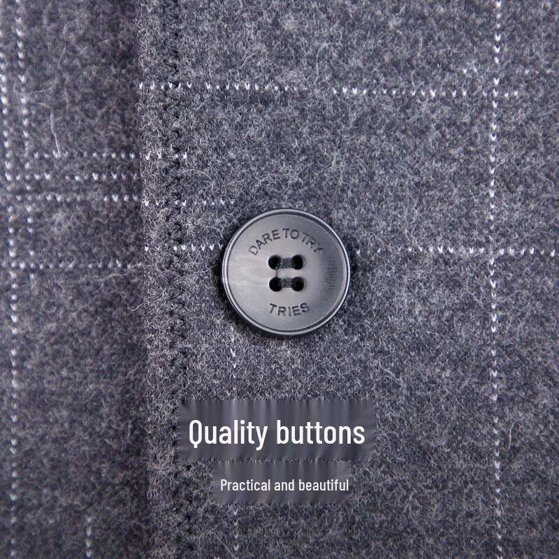 Caizi Men's Mid-Length Plaid Wool Blend Overcoat