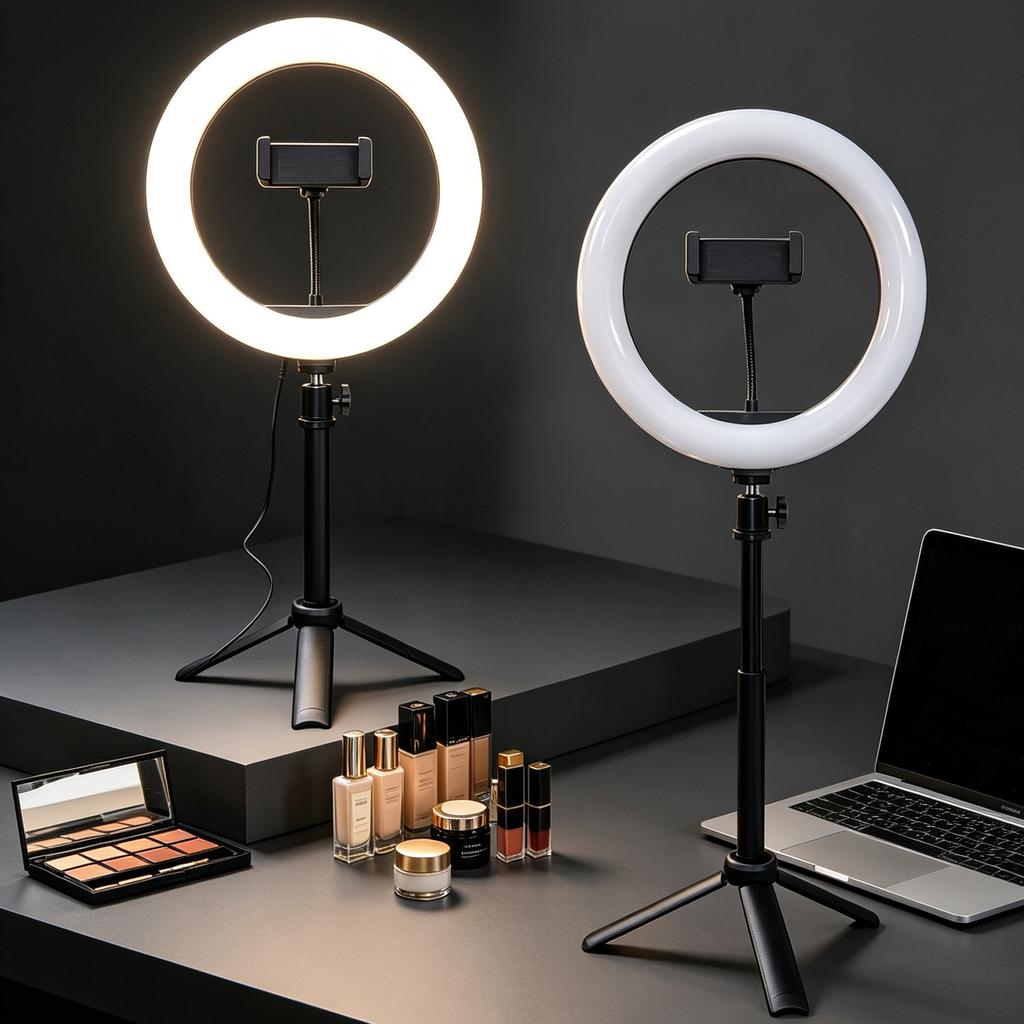 Xiaomi Portable 10" Circle Light with Adjustable Desktop Tripod, 120 LED Beads 3 Color Temperature Ring Light for Makeup Live Streaming