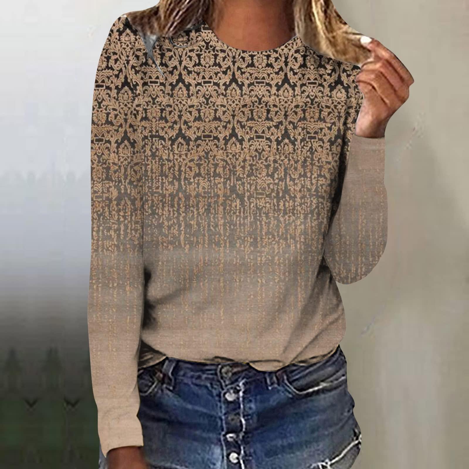 

Женская мода повседневный топ с длинным рукавом с градиентным принтом и круглым вырезом S хаки