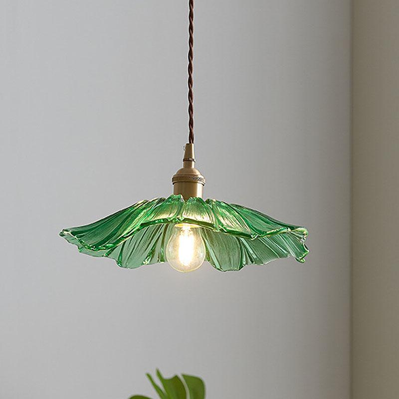 Nordic Simple Japanese Retro Restaurant Lights Entrance Balcony Bay Window Aisle Lotus Leaf Shape All-copper Glass Chandeliers