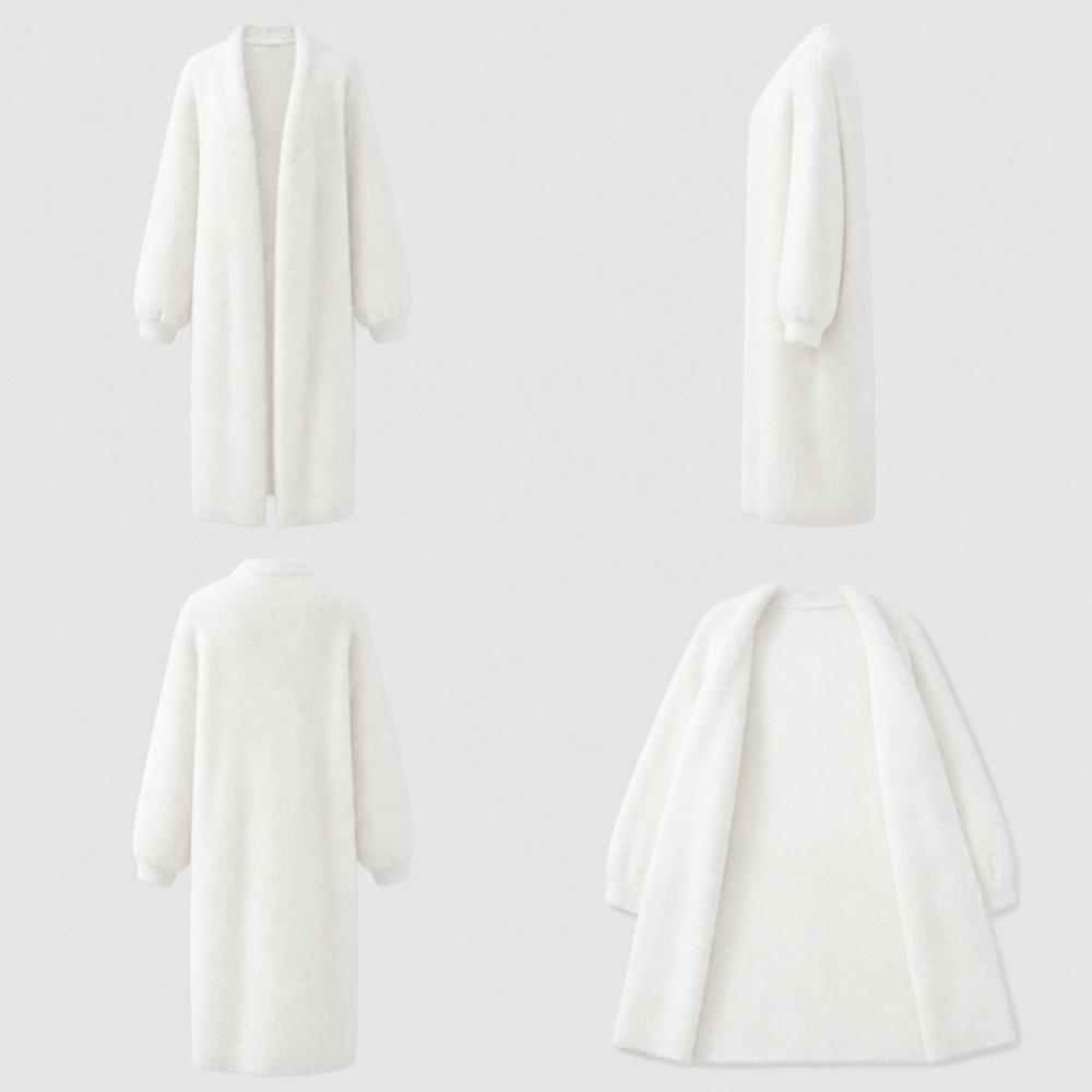 Faux Mink White Knit Cardigan Coat Women Autumn Winter Loose Fluffy Long Oversized Fuzzy Plush Sweater Jacket