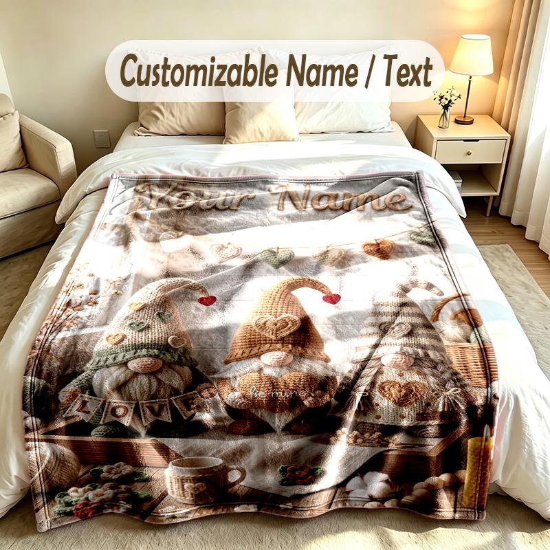 Gnom-Thema Benutzerdefinierte Decke Personalisierter Name & Text Angepasst Weich Warm Überwurfdecke Heimdekoration