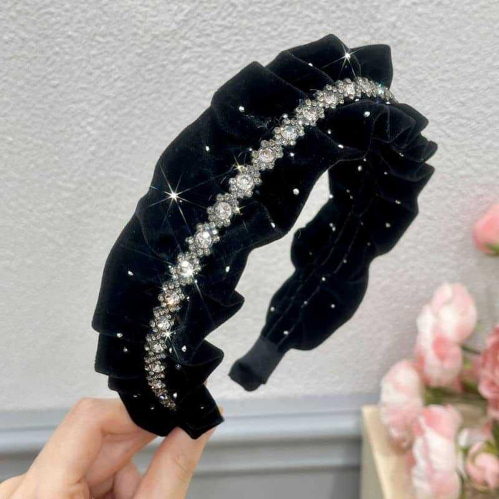Elegant Shiny Rhinestone Headband Sweet Women Sequin Hairband Velvet Pleated Hair Hoop  Ball