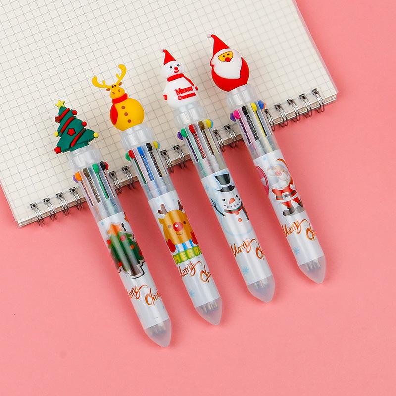 Festive Six-Color Christmas Tree & Reindeer Ballpoint Pen