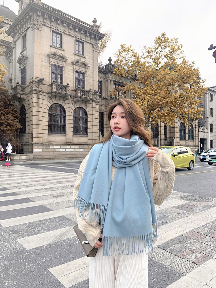 White Cashmere Scarf: Thickened, Solid Color, Versatile for Women & Men, Perfect for Autumn & Winter