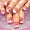 24Pcs Nude Short Square Press On Nails White Heart Print Valentine Full Cover False Nail Tips