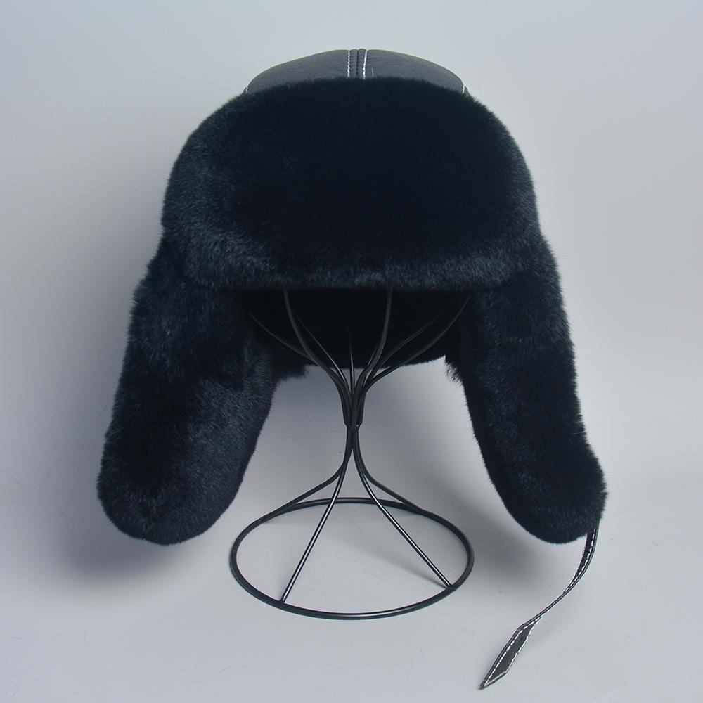 New Men's 100% Natural Rex Rabbit Fur Bomber Hats Winter Russian Man Warm Real Sheepskin Leather Hat Male Real Fur Caps