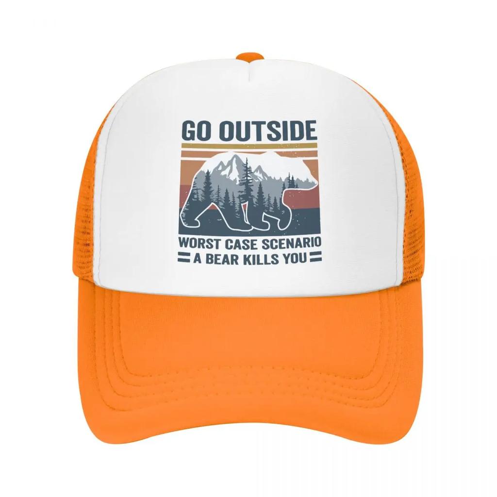 Custom Go Outside Worst Case Scenario A Bear Kills You Trucker Hat Adult Adjustable Baseball Cap Unisex Women Sports Dad Hat