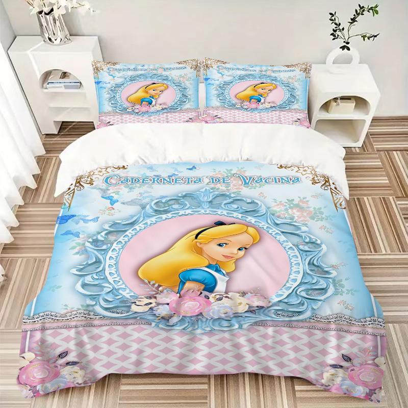 Alice Wonderland Theme Print 3Pcs Bedding Setduvet Cover With 2 Bedropillowcase Home Birthday Gift