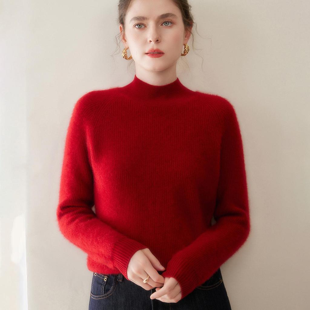 New Arrival: Women's Ribbed Cashmere Sweater - Twelve-Needle Design with Half-High Collar for Comfortable Autumn and Winter Wear