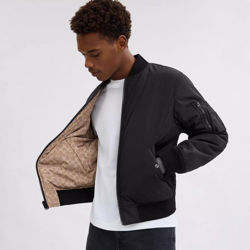 Coach Reversible Ma 1 Jacket In Recycled Polyester Black   Khaki Sig
