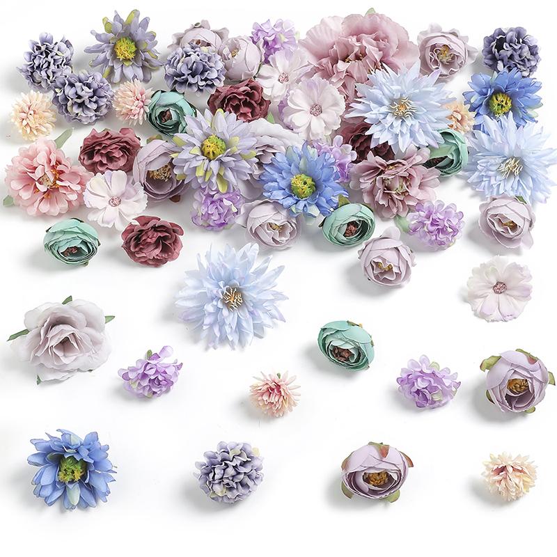 18/21Pcs Multicolor Mixed 5cm Artificial Flowers Silk Rose Fake Flowers for Home Wedding Decor DIY Craft Flower Wall Accessory