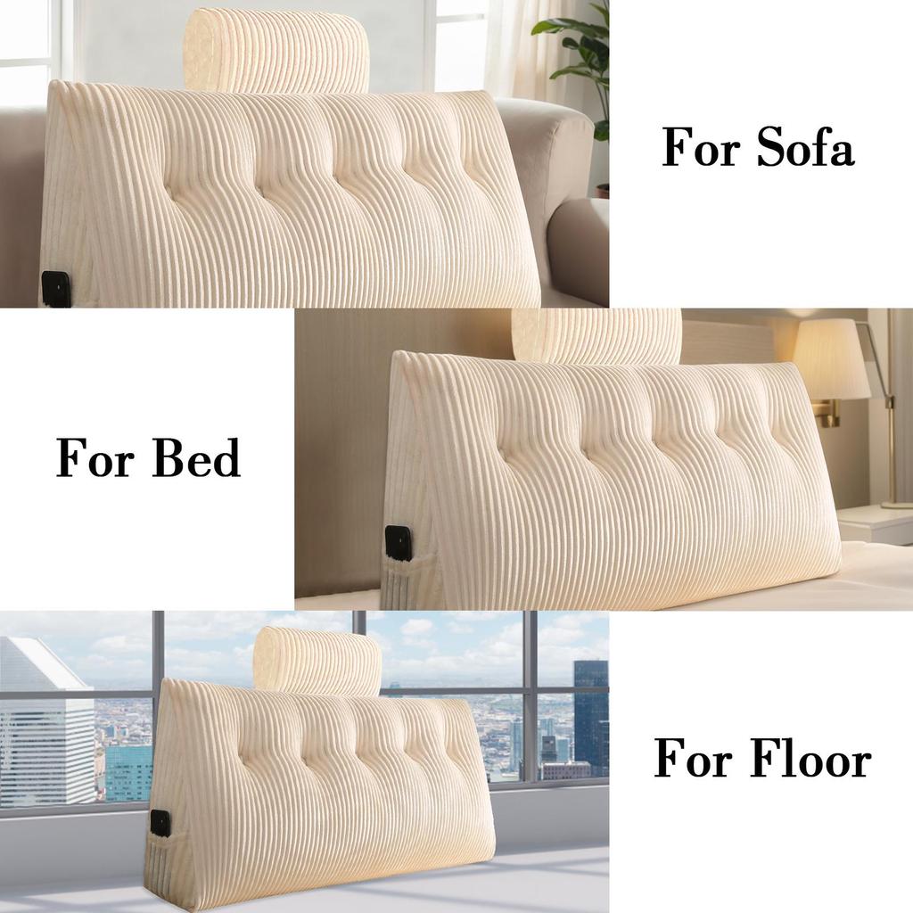 Wedge Headboard Pillow Triangle Cushion Waist Support with Neck Pillow