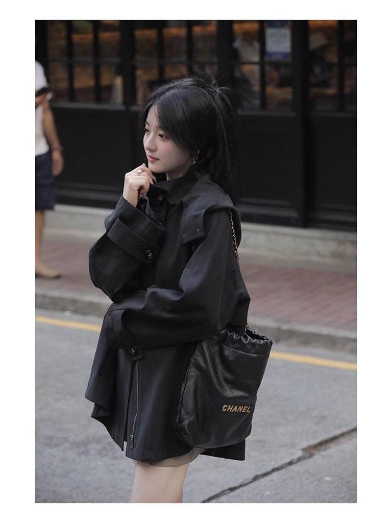 Women's British-Style Hooded Trench Coat: Autumn/Winter, Plus Size, Versatile, Trendy Loose-Fit Cape Design.