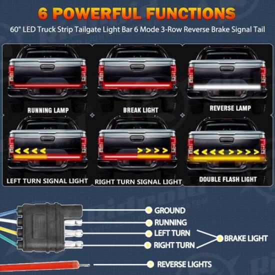 60-Zoll LED-Lichtleiste für die Heckklappe, Brems- und Rückfahrstreifen für Chevrolet Silverado 1500