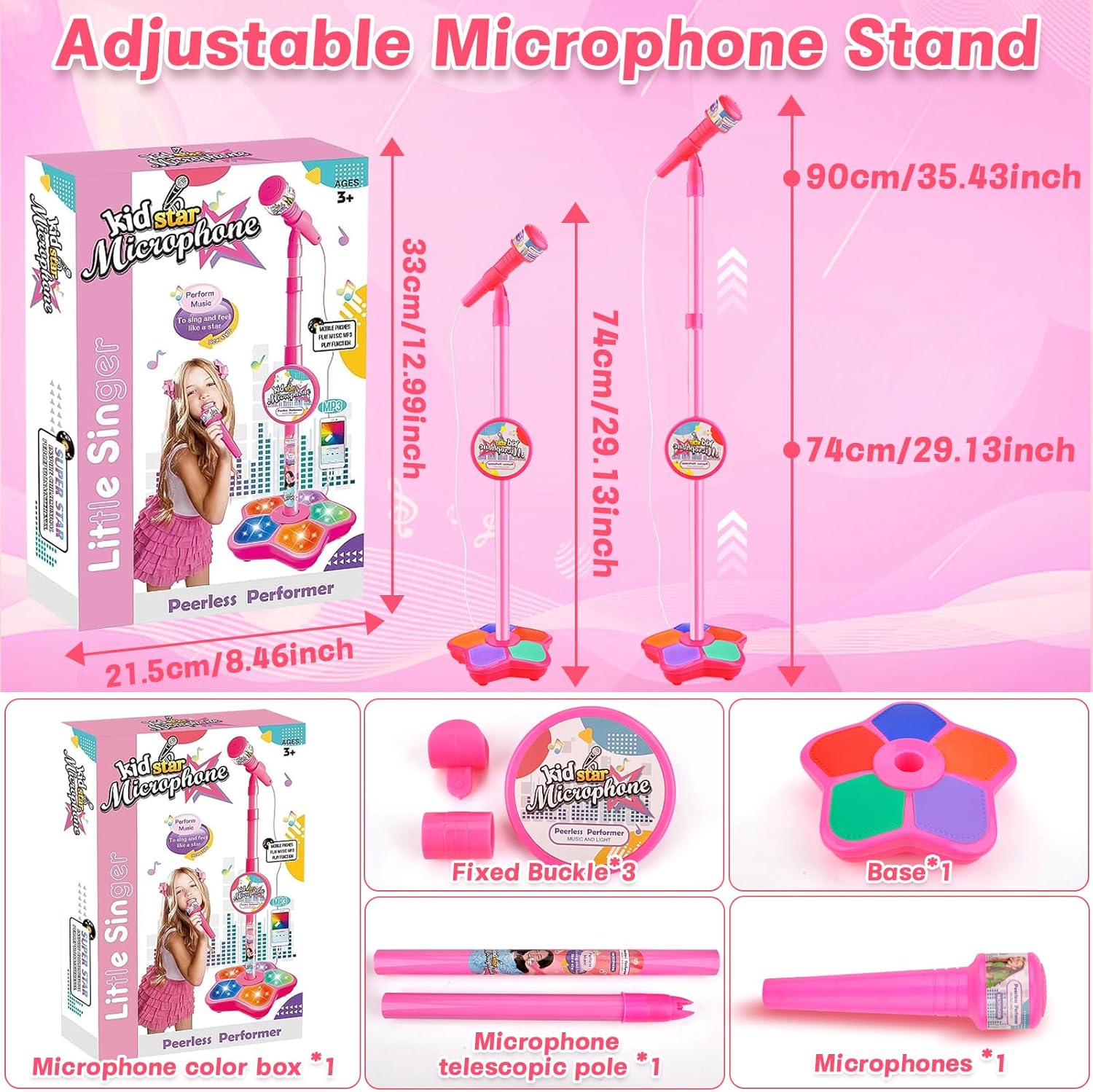 Детский микрофон с регулируемой стойкой, Караоке-пение, Музыкальная игрушка, Караоке-машина со светом для мальчиков и девочек, Вечеринка, Развлечение, Подарок розовый