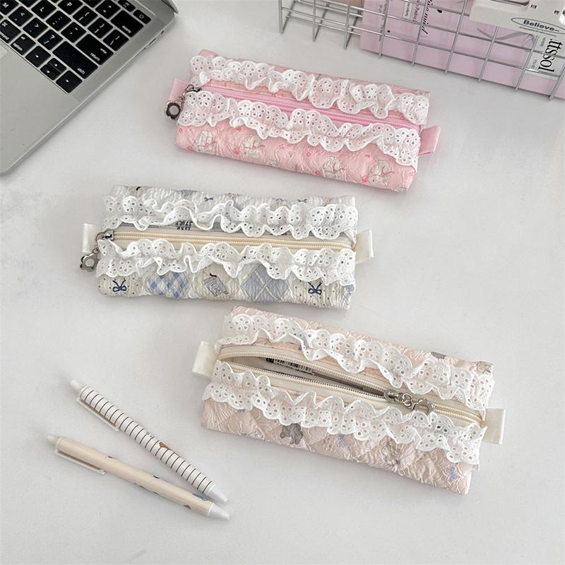 Lace Floral Pencil Case Ins Style Mini Makeup Bag Sundry Change Storage Bag Large Capacity Stationery Organizer Pen Bag